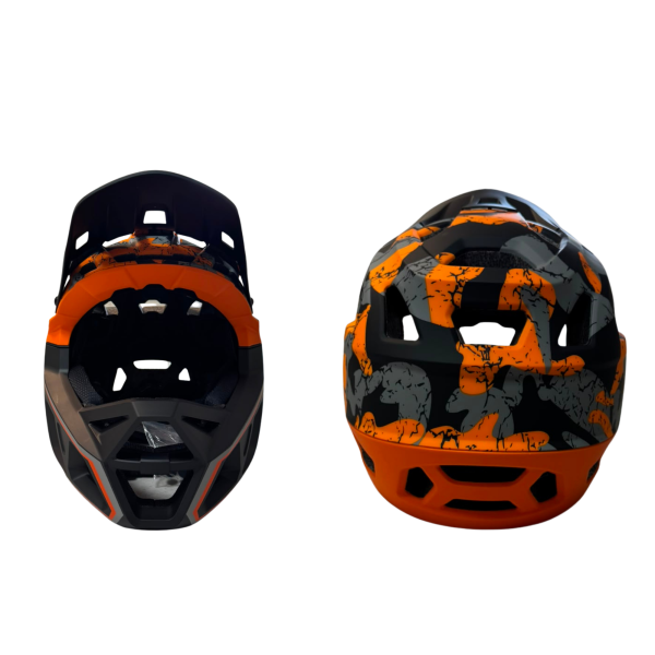 Casco integral MTB talla L — naranja y gris