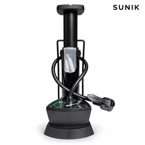 Bomba de pie compacta SUNIK negra con manómetro