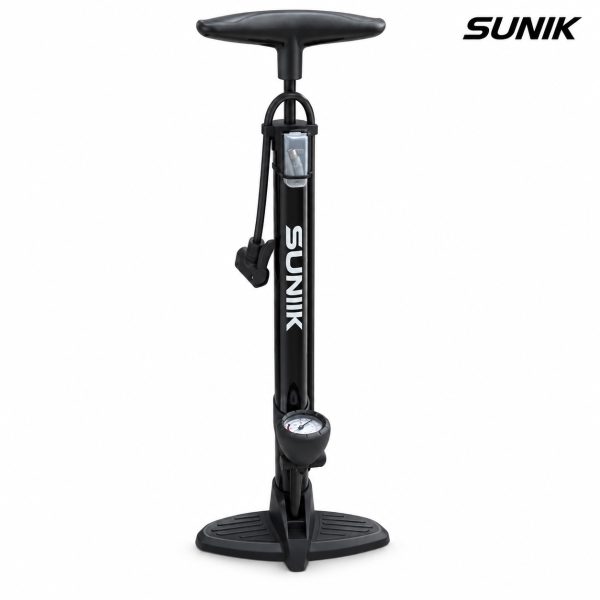 Inflador de pie largo SUNIK con mango en T y manómetro